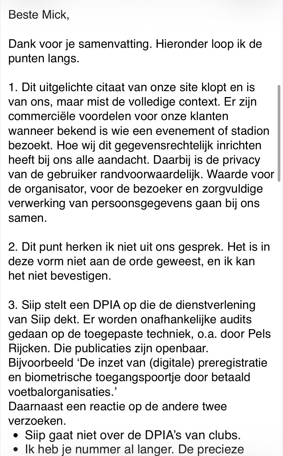 Schriftelijke reactie van Siip-CEO Remco Voorhorst, deel 1
