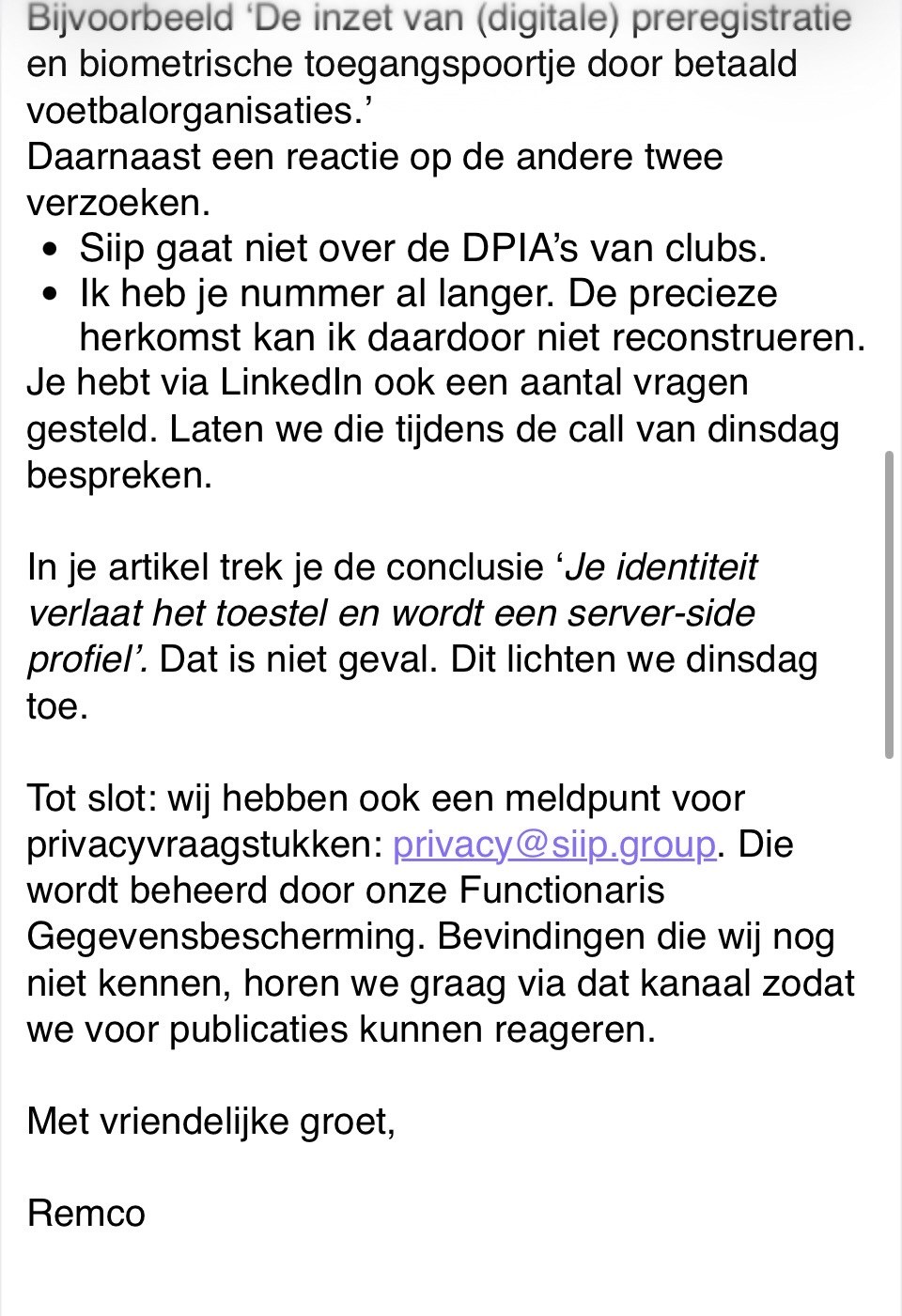 Schriftelijke reactie van Siip-CEO Remco Voorhorst, deel 2